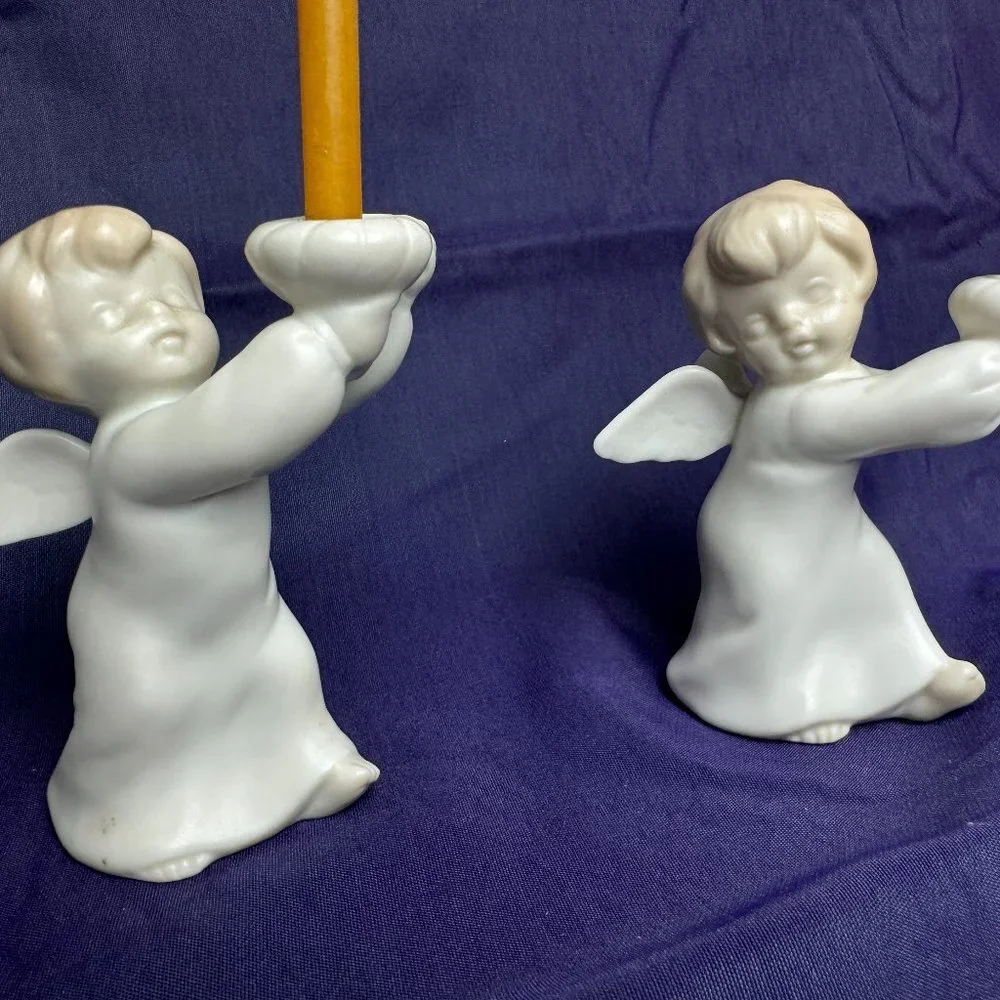 Vintage Porcelain Candlesticks Angels Set of 2 NO USED